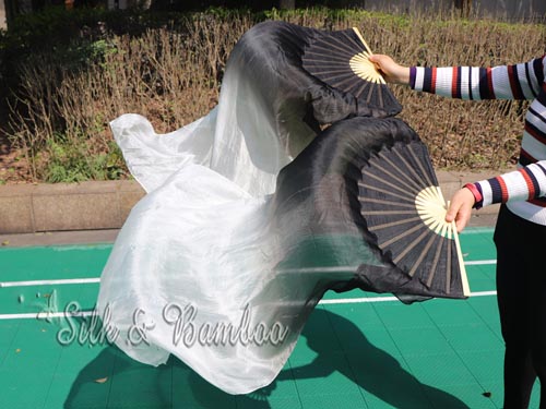 Black-white 1.1m kids' belly dance silk fan veil